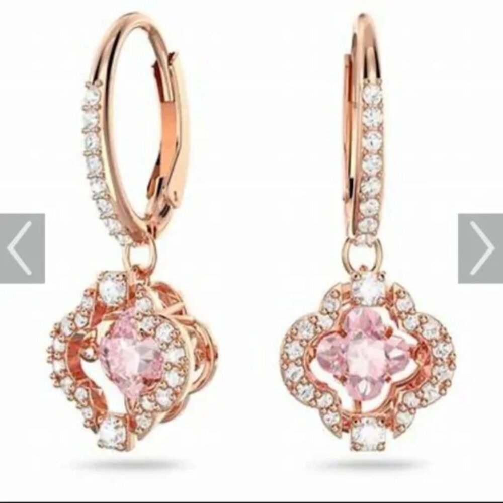 Swarovski Una drop earrings Clover, Pink, Rose gold-tone plated - NWT/NIB